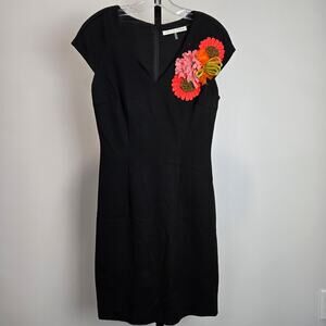 Trina Turk Black Sheath Dress 3D Floral Y2K Twee Fairy Art to Wear Derby Party 4